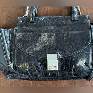 3.1 Phillip Lim Distressed Black Leather Shoulder Bag with Silver Accents